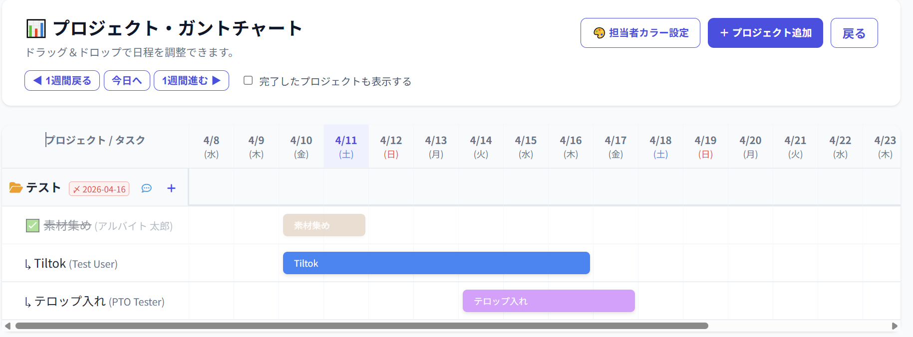 ガントチャート全体ビュー